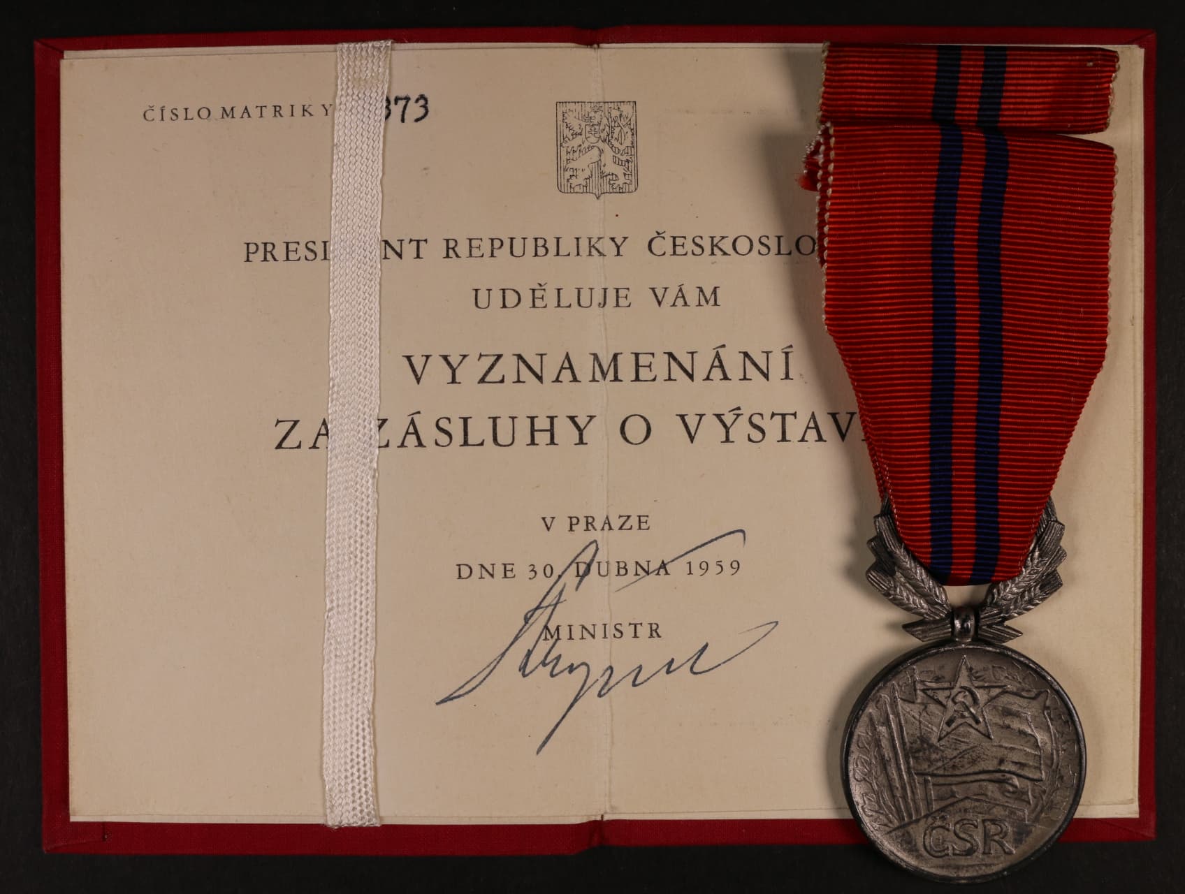 Vyznamenání - Za zásluhy o výstavbu I. vydání 1951-1960 ČSR č.3373, výroba Zukov Praha + udělovací průkaz