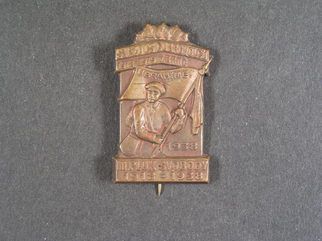Pamětní odznak k sjezdu čs dobrovolců III. pluk svobody, Brno 1938
