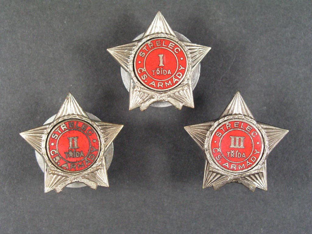 Sada odznaků Střelec ČS armády I. II. a III. třídy, starší provedení