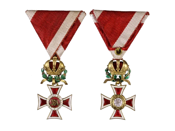 Řád Leopolda s válečnou dekorací, rytíř, pozlacený bronz, původní stuha, výrobce ROZET & FISCHMEISTER, M52d