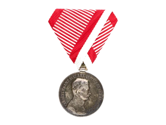 Medaile za statečnost II. třídy, Ag, původní vojenská stuha, vydání 1917 - 1918