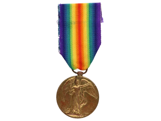 Medaile vítězství, na hraně opis, 40310 PTE. W.W.POTTER. DURH. L.I.