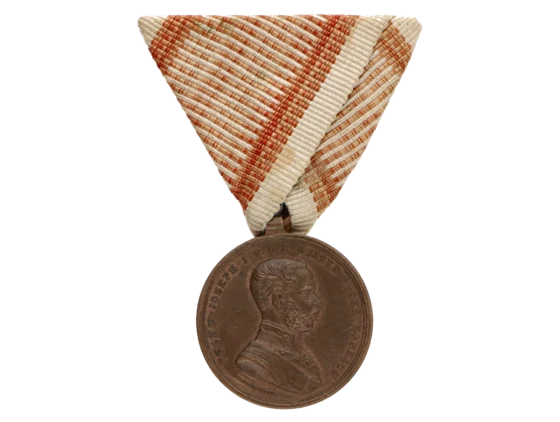Bronzová medaile za statečnost, původní vojenská stuha, vydání 1914 - 1917