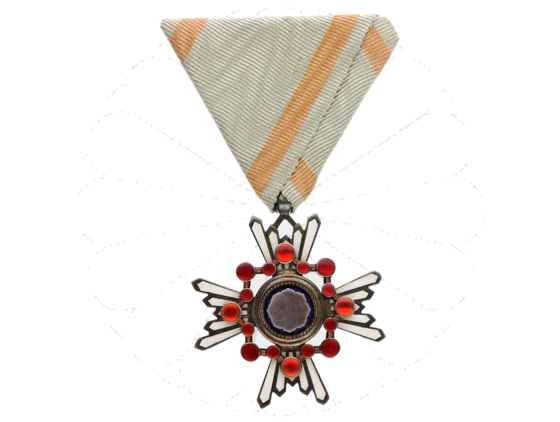 Řád posvátného Pokladu, VI. třída, stříbro, smalty, nepunc. a neznačeno, původní stuha..