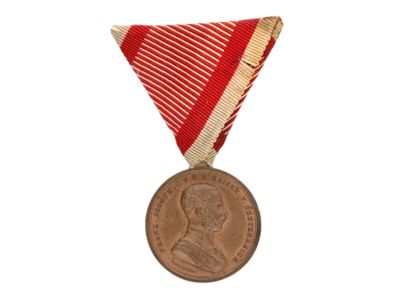 Bronzová medaile za statečnost, 8. vydání 1914-1917 F.J.I., původní vojenská stuha