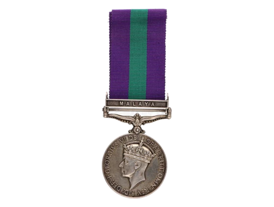 Medaile za všeobecnou službu, se štítkem MALAYA, III. typ, vydání 1937-1949, na hraně opis 21145896 SIGMN - PREMBAHADUR.ALER.SIGSGUR